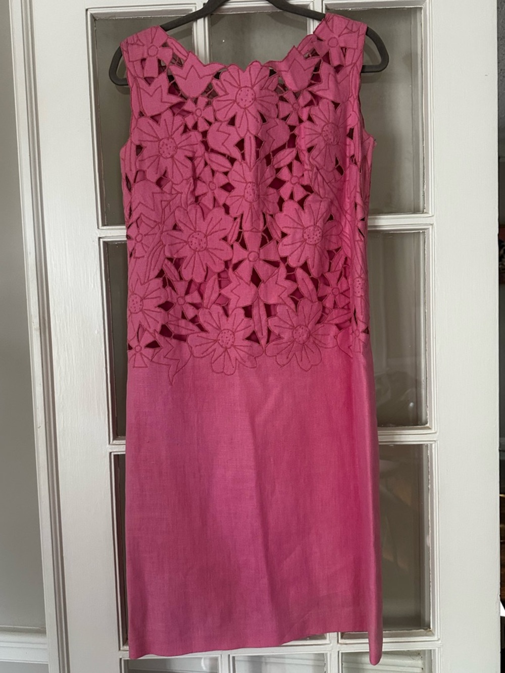 Vintage 1960s 70s Ruth Clarage Floral Cutwork Sleeveless Dress Jamaica 14 12
